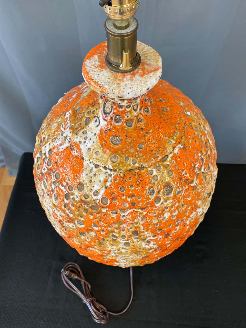 Large Orange Fat Lava Glazed Ceramic Table Lamp, 1960s - Past Perfect