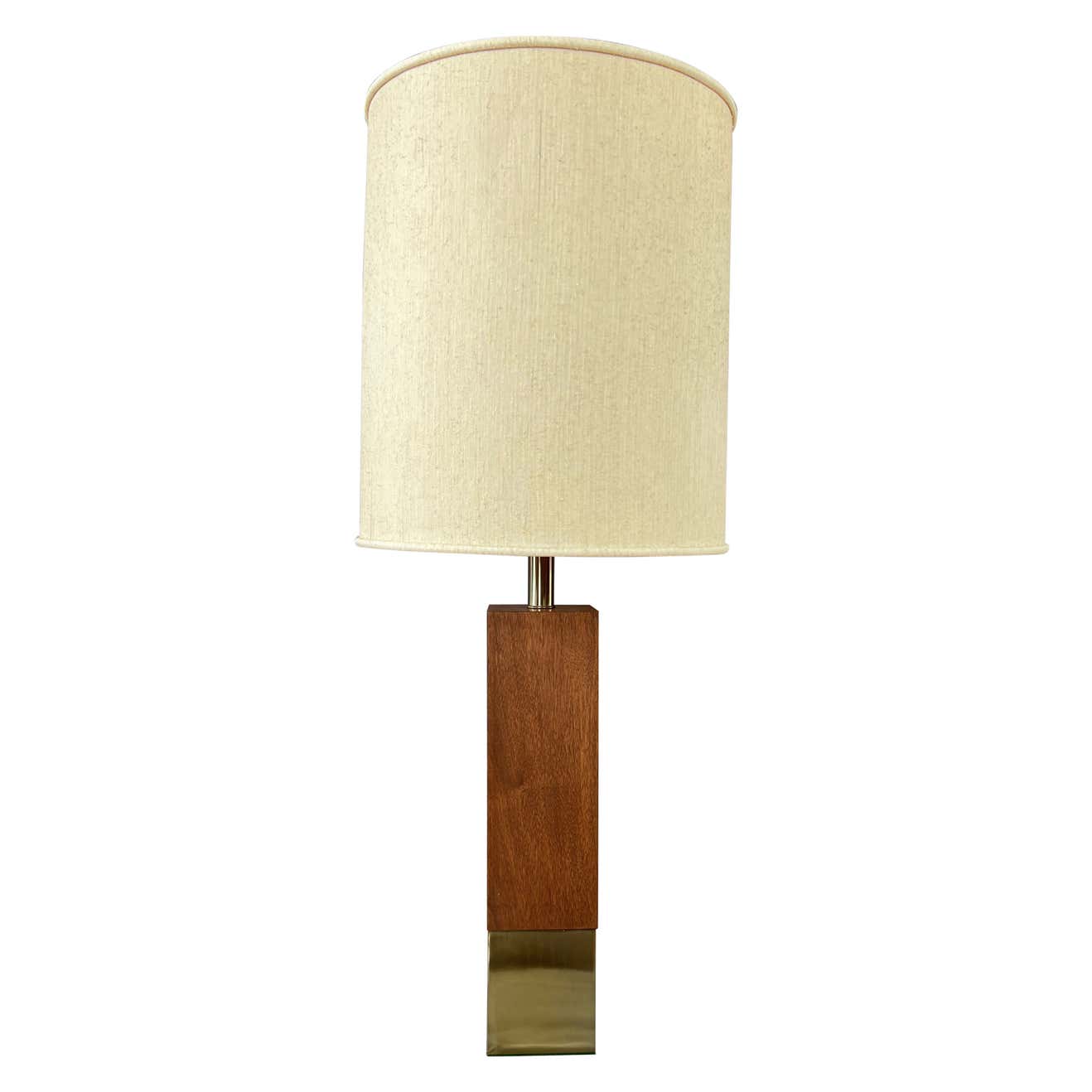 Monumental Rectangular Walnut and Brass Table Lamp by Laurel Lamp