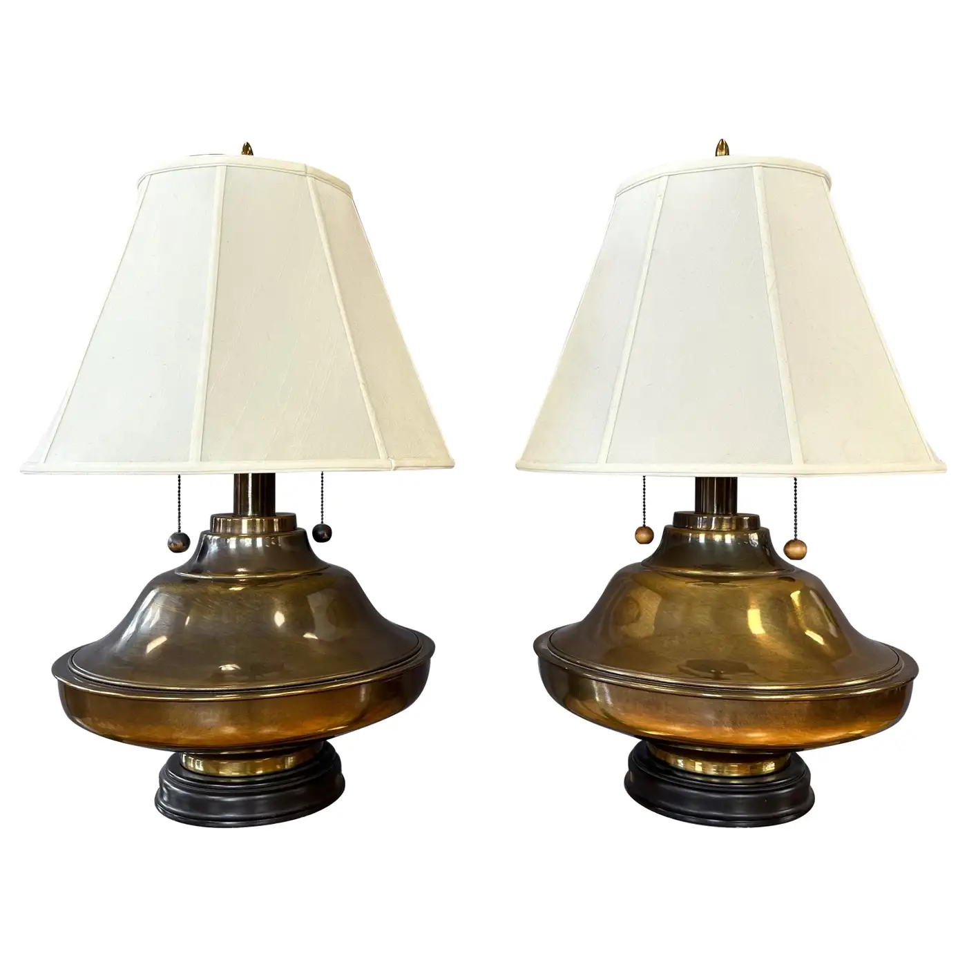 Pair of Monumental Marbro-Style Antiqued Brass Table Lamps with